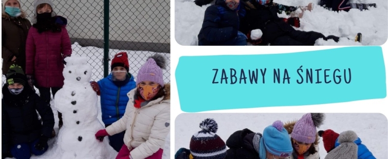 Powiększ obraz: Uczniowie podczas zimowych zabaw na szkolnym podwórku